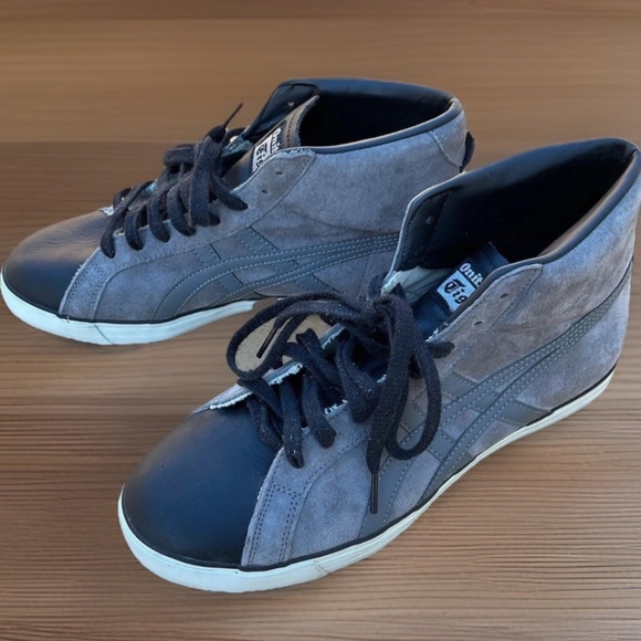 RARE Onitsuka Tiger ASICS Mens 9.5 Black Leather Gray Suede Fabre Hi Tops Shoes - Picture 3 of 11